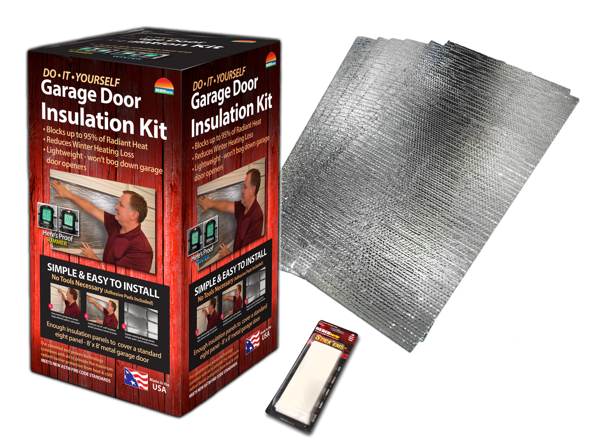 NASA Tech Reflective White Foam Core Garage Door Insulation Kit - R9 Value, 9' X 8' Panel